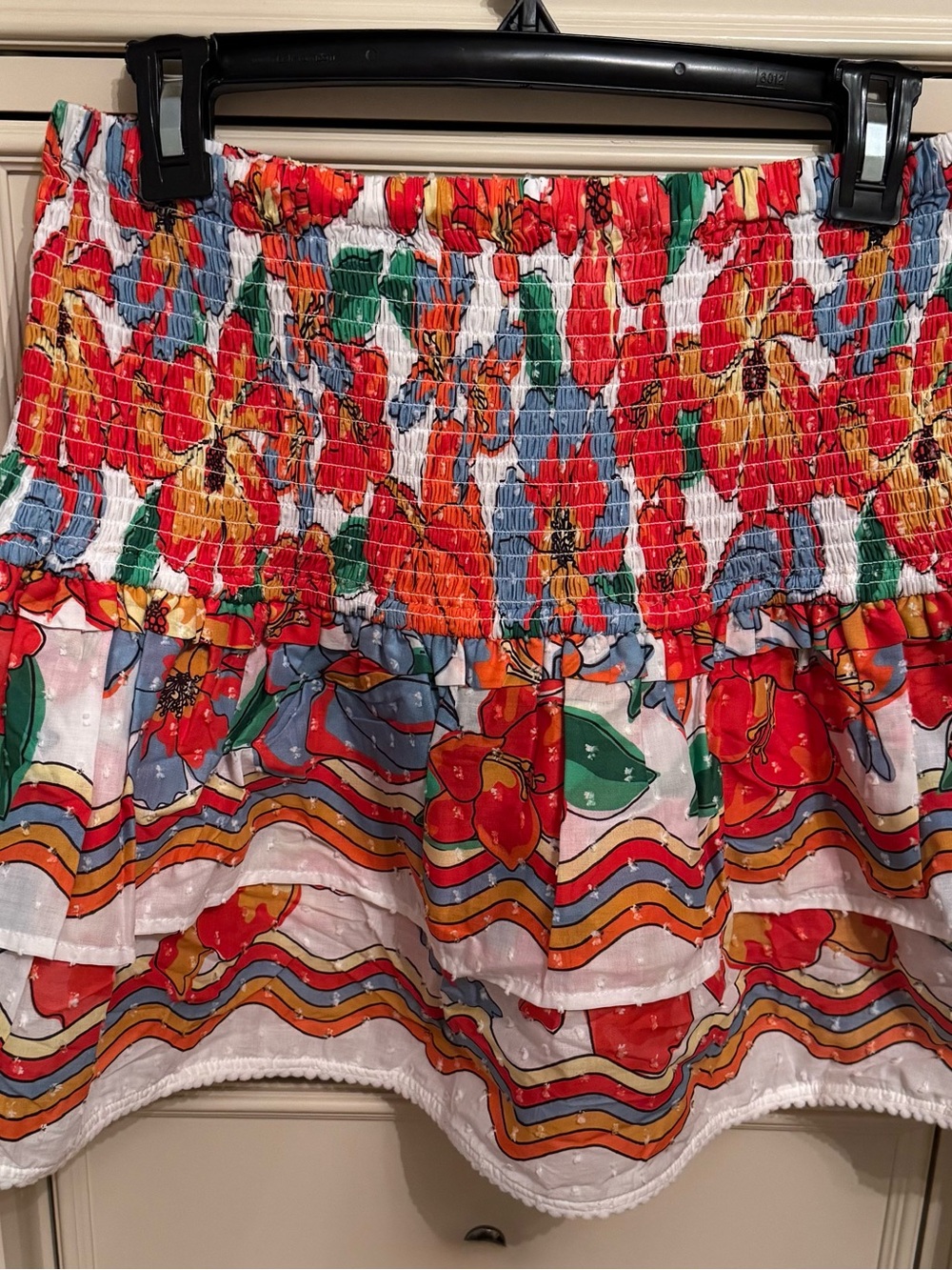 FARM Rio Red, Green & Blue Floral Smocked Mini Skirt - Picture 3 of 3